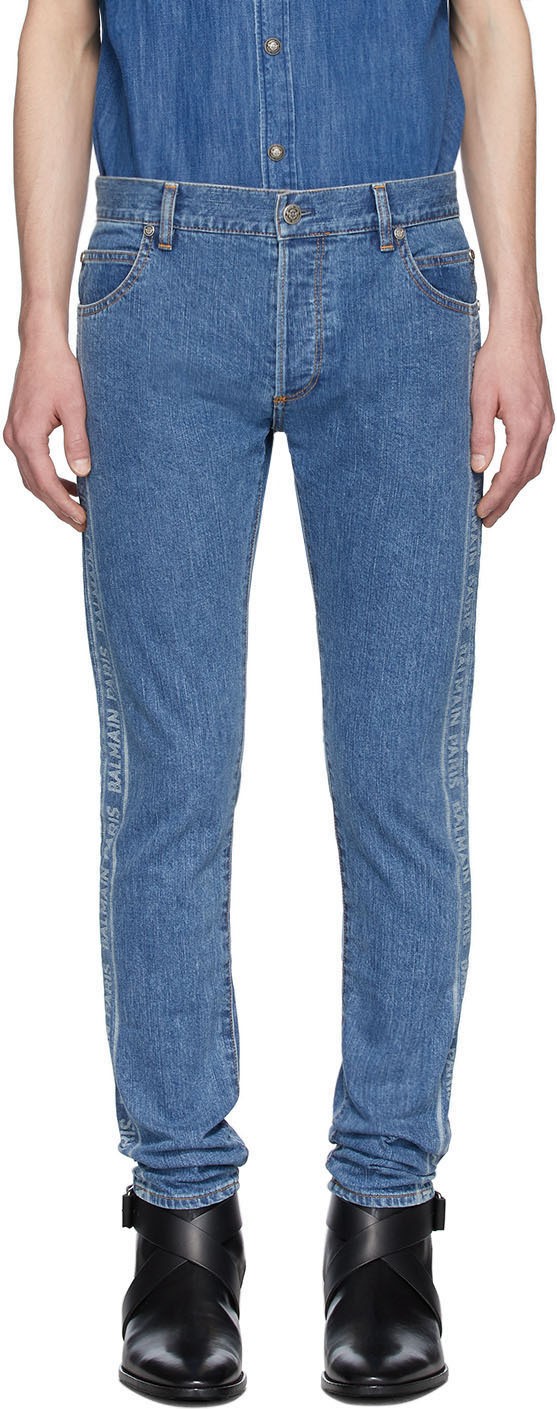 Balmain Blue Logo Slim Jeans