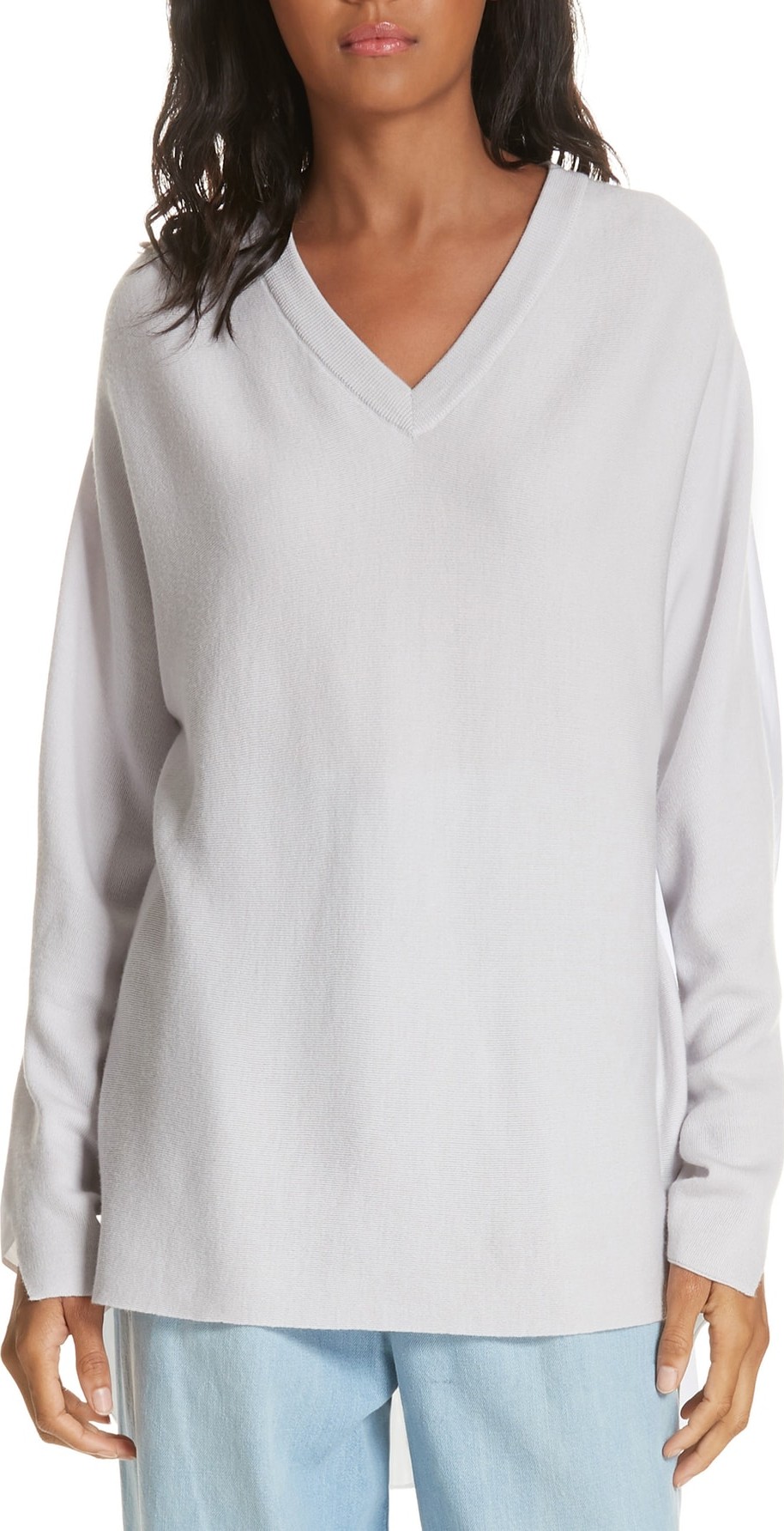 Tibi Mixed Media V-Neck Sweater