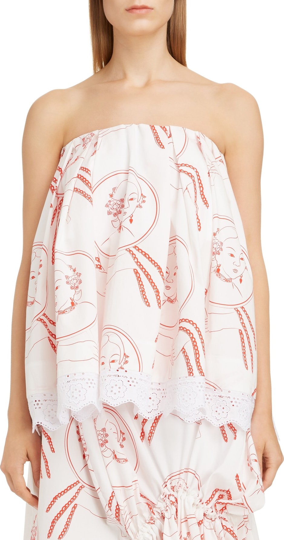 Simone Rocha Print Convertible Sleeveless Top with Broderie Anglaise Trim