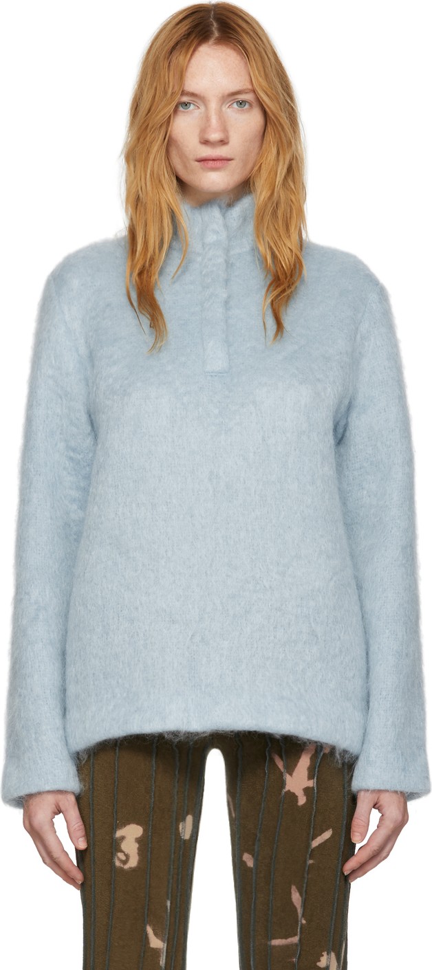 Bless Blue Mohair Zip-Up Pullover