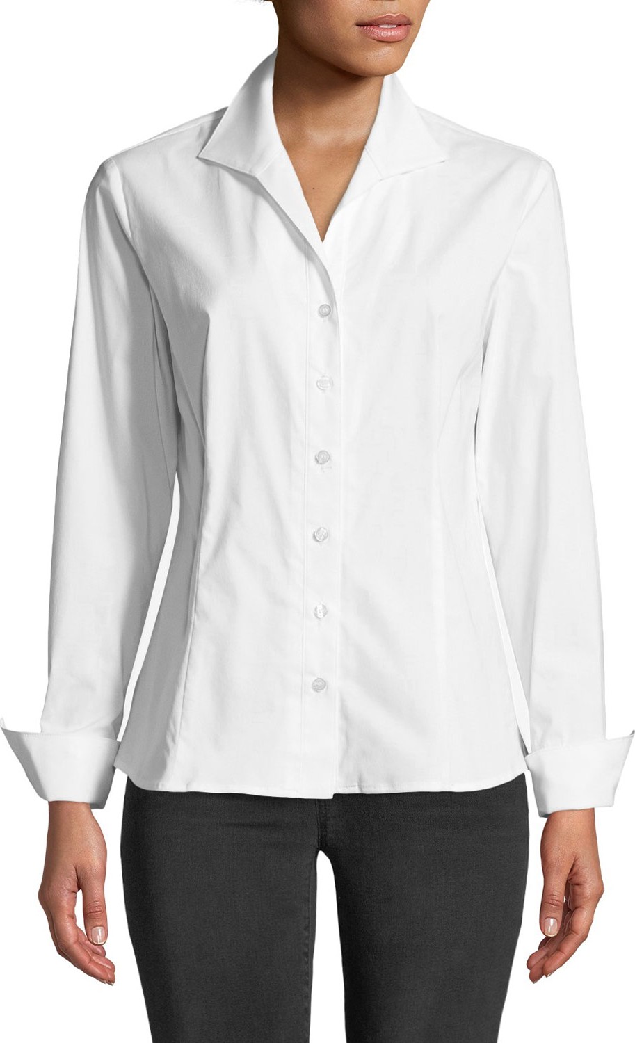 Finley Revere-Collar Poplin Shirt w/ French Cuffs