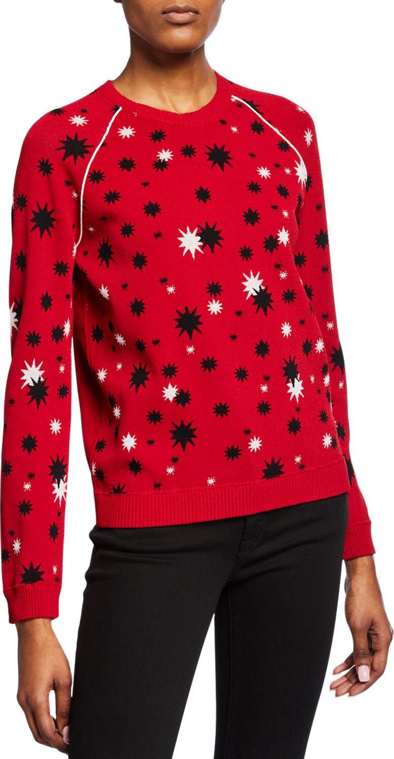 RED Valentino Red Starburst-Print Crewneck Long-Sleeve Sweater