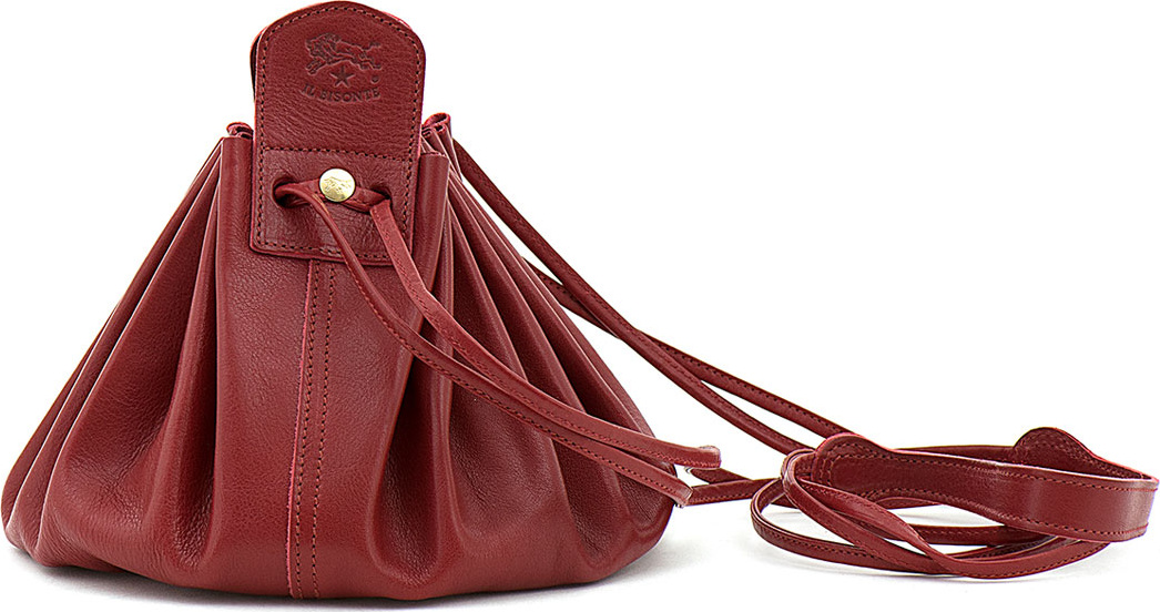 Il Bisonte Drawstring Leather Crossbody Pouch Bag, Red