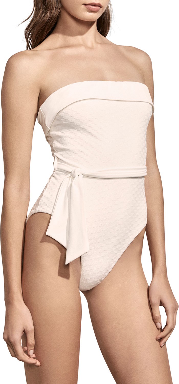 Amaiò Swim Solene Belted Jacquard One-Piece Swimsuit