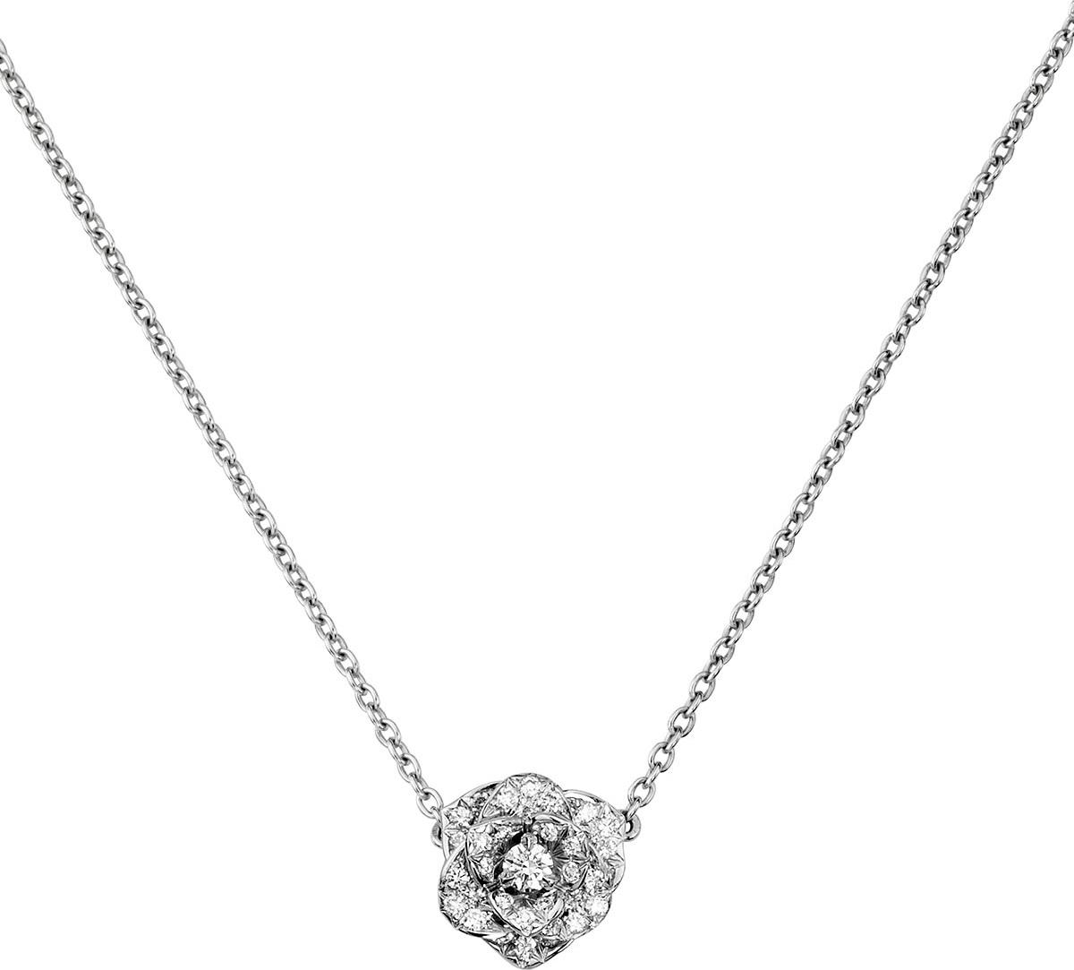 Piaget Diamond Rose Pendant Necklace in 18K White Gold