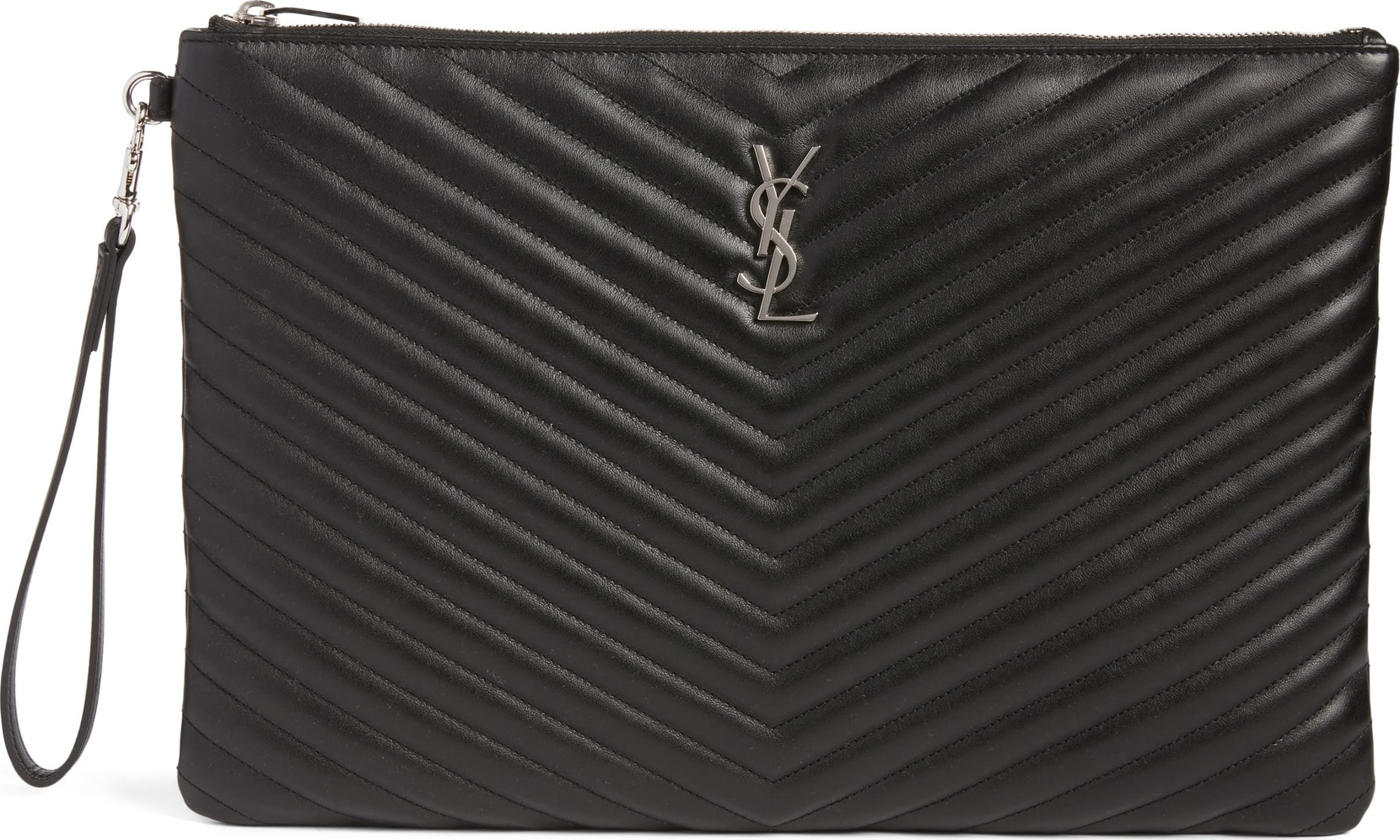 Saint Laurent Large Monogram Matelassé Leather Pouch