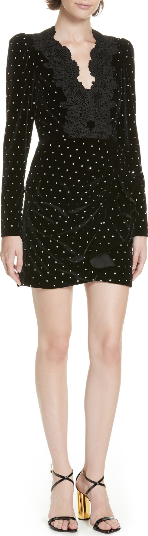 Self Portrait Lace Trim Velvet Diamante Dress