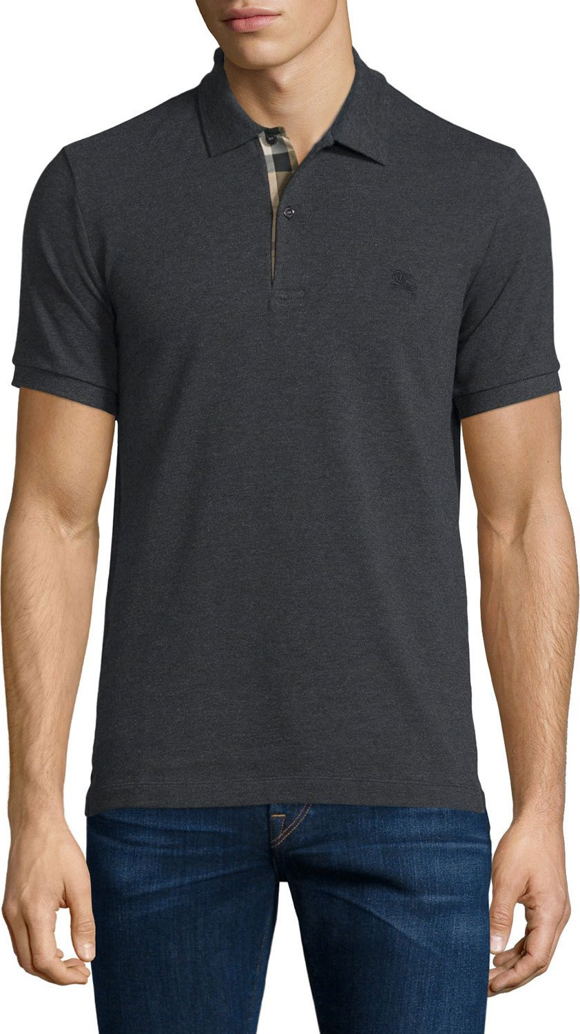 Burberry London England Short-Sleeve Oxford Polo Shirt, Dark Charcoal Melange