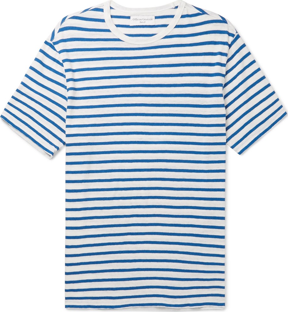 Officine Générale Striped Cotton and Linen-Blend T-shirt
