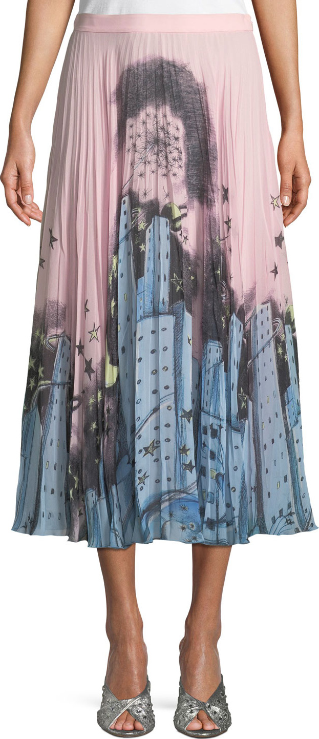 Boutique Moschino Urban-Print Pleated Midi Skirt