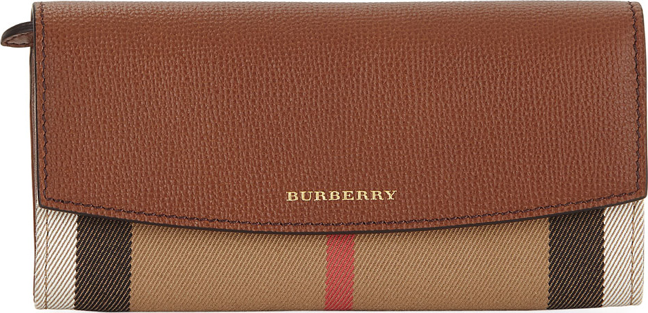 Burberry London England Porter House Check & Leather Continental Wallet, Cocoa