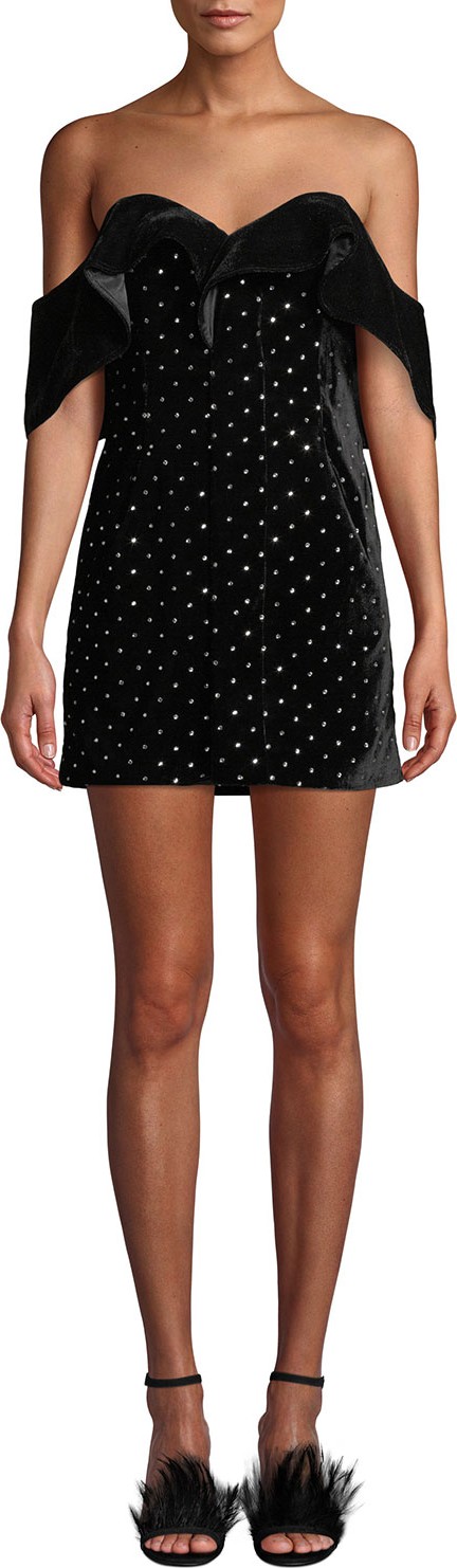 Self Portrait Off-Shoulder Velvet Embellished Mini Dress