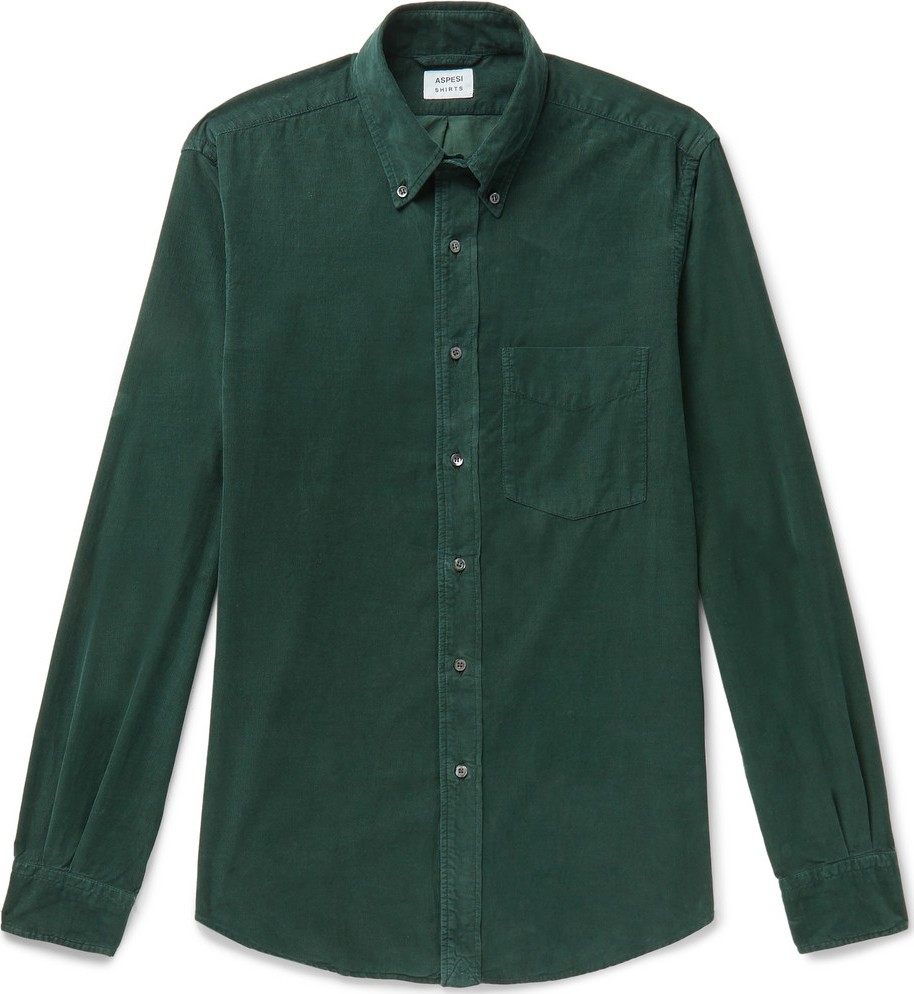 Aspesi Slim-Fit Button-Down Collar Cotton-Corduroy Shirt