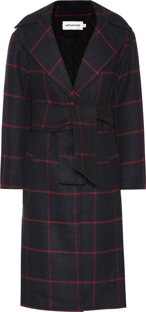 Self Portrait Checked wool-blend coat