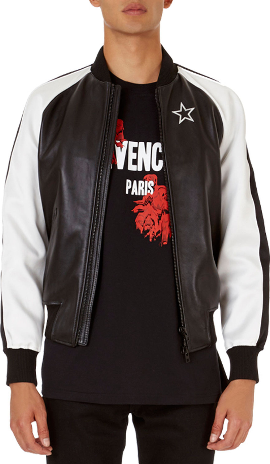 Givenchy Lambskin Bomber Jacket with Contrast Sleeves