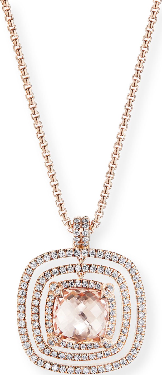 David Yurman Chatelaine 18k Rose Gold Morganite & Diamond Necklace