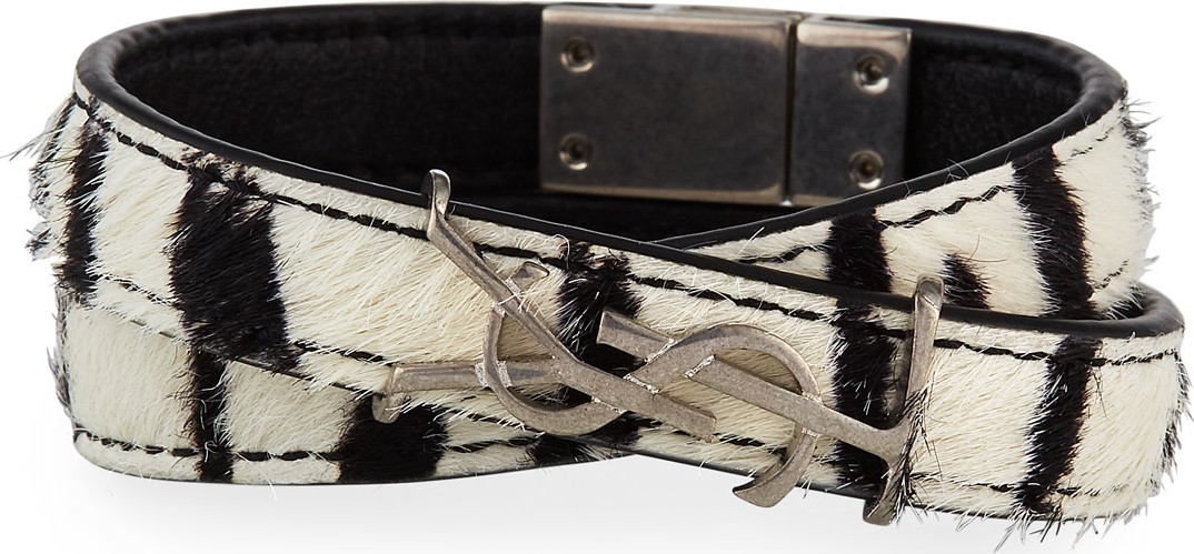 Saint Laurent Leather Double-Wrap YSL Bracelet  Size S