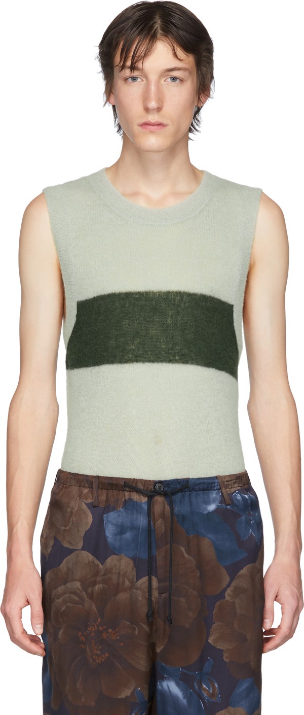 Dries Van Noten Off-White & Green Alpaca Jericho Vest
