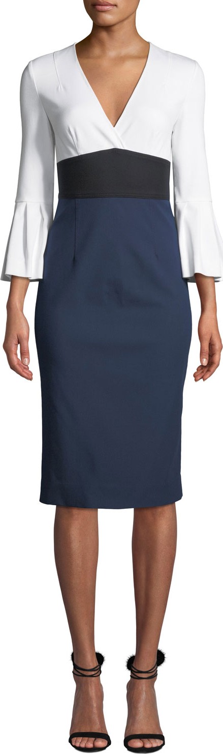 DIANE von FURSTENBERG Lauren Colorblock Bell-Sleeve Midi Dress