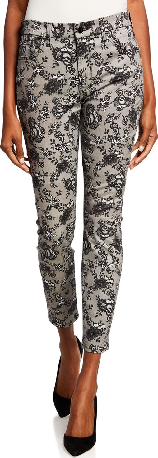 Jen7 Lace Noir Printed Mid-Rise Ankle Skinny Jeans