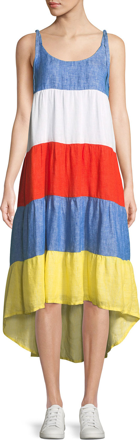 Joie Eufonia Colorblock Linen High-Low Dress