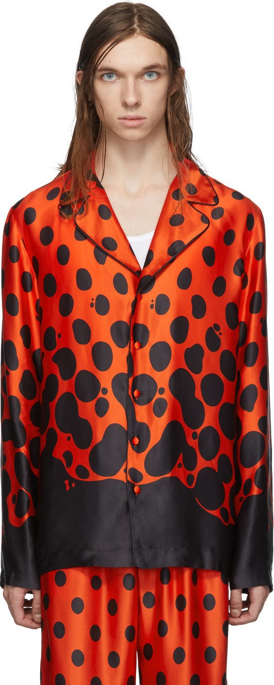 Palomo Spain Black & Red Silk Mercury Dot Pyjama Shirt