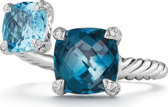 David Yurman Châtelaine Blue Topaz Sterling Silver Bypass Ring with Diamonds