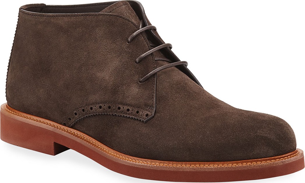 Ermenegildo Zegna Men's Trivero Suede Chukka Boots w/ Brogue Detailing
