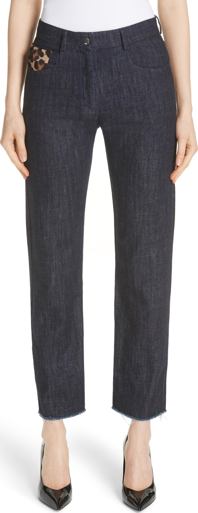 Michael Kors Genuine Calf Hair Pocket Straight Leg Jeans