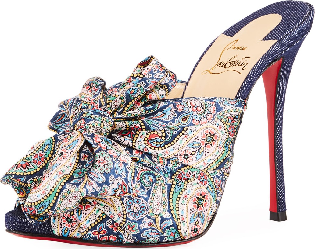 Christian Louboutin Moniquissima Paisley Red Sole Slide Sandal