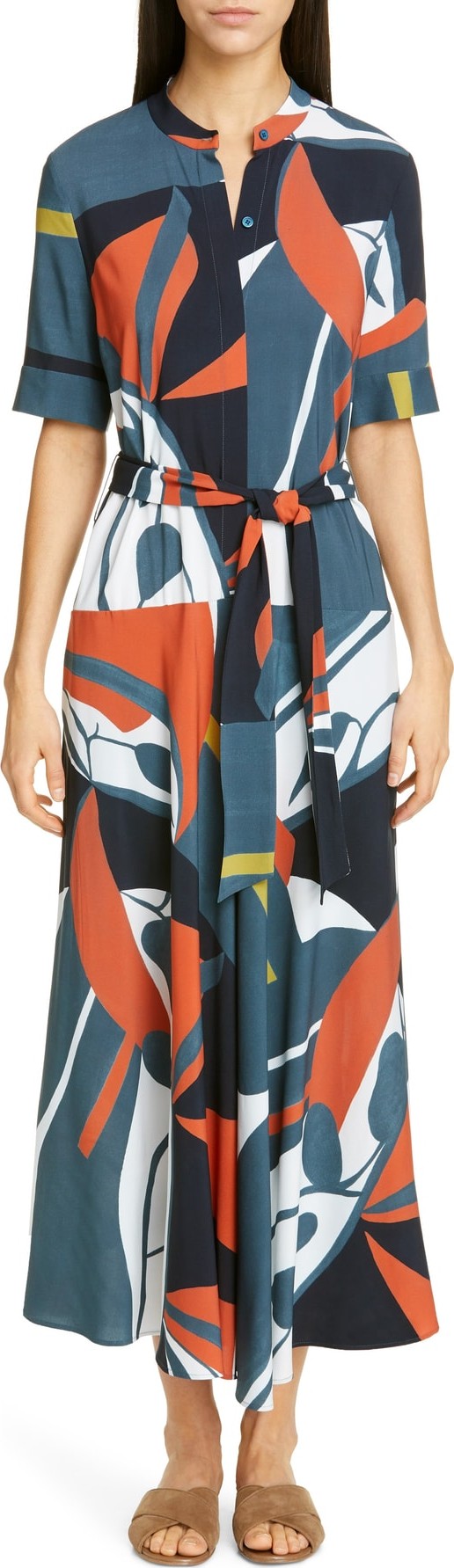 Lafayette 148 New York Augustina Print Belted Midi Dress