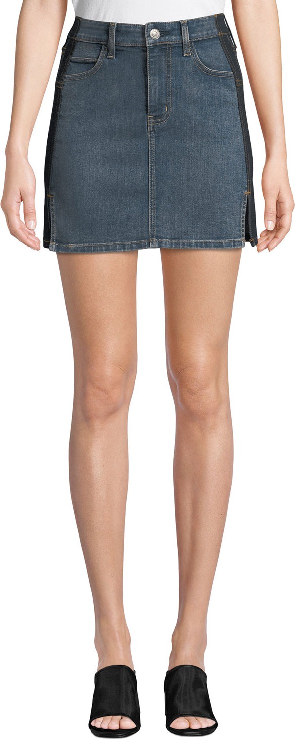 Current/Elliott The Mashed Two-Tone Denim Mini Skirt