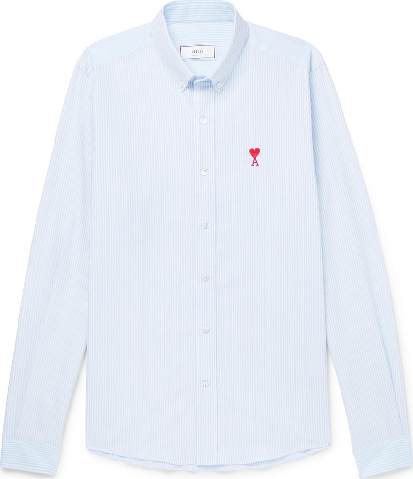 AMI Slim-Fit Button-Down Collar Striped Cotton Oxford Shirt