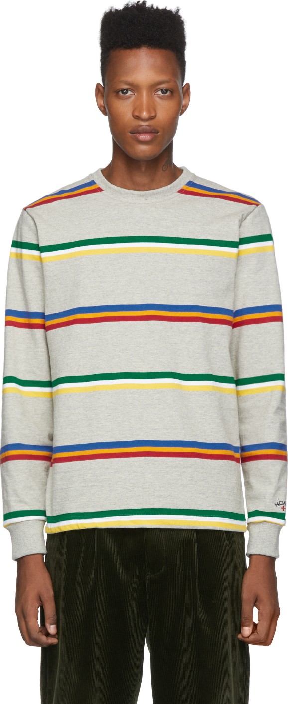 Noah NYC Grey Triple Stripe Long Sleeve T-Shirt