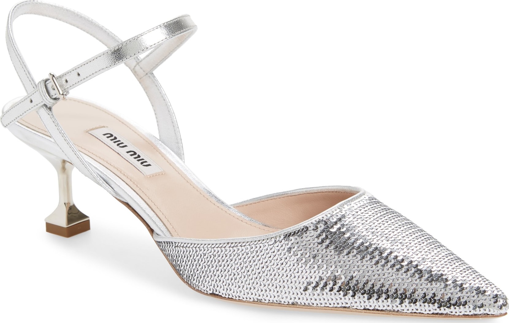 Miu Miu Sequin Pointy Toe Quarter Strap Pump