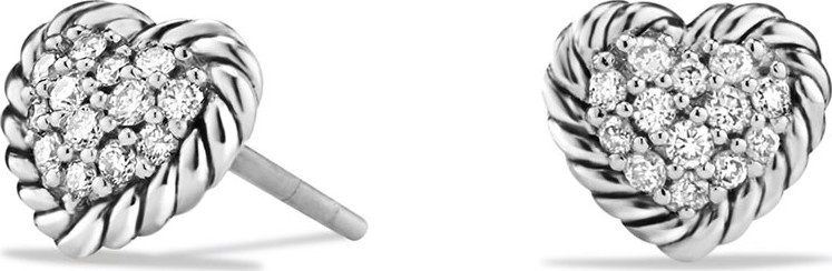 David Yurman 8mm Valentine Hearts Diamond Chatelaine Earrings