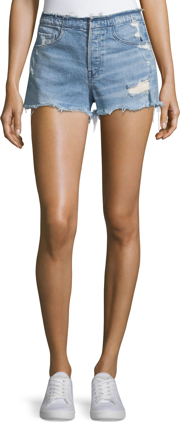 3X1 Shelter High-Rise Stripped Denim Shorts