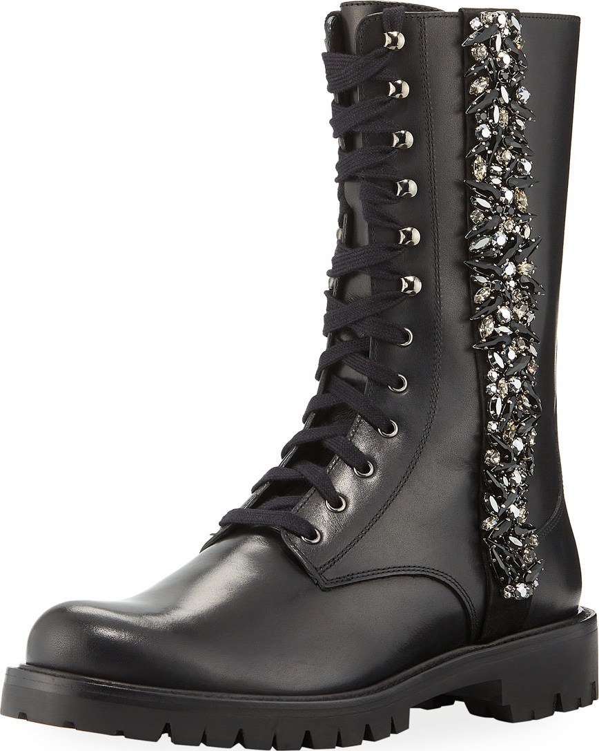 Rene Caovilla Kadesha Crystal-Embellished Combat Boots