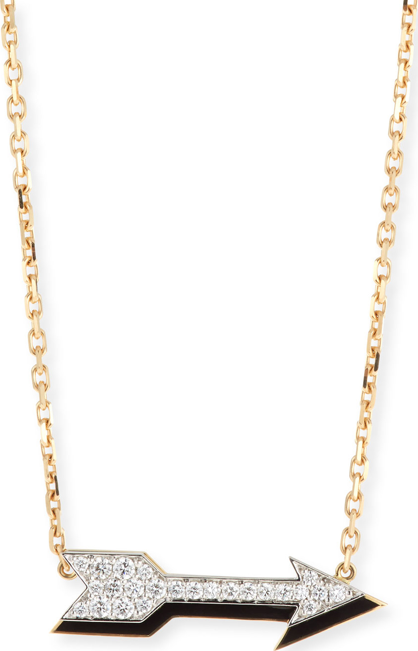 David Webb Motif 18k Gold Diamond Arrow Pendant Necklace with Black Enamel
