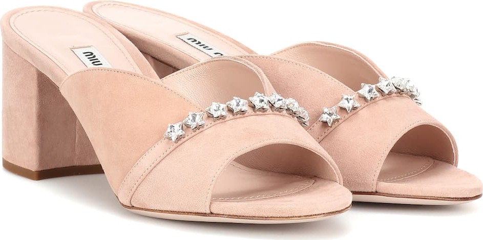 Miu Miu Crystal-embellished suede mules