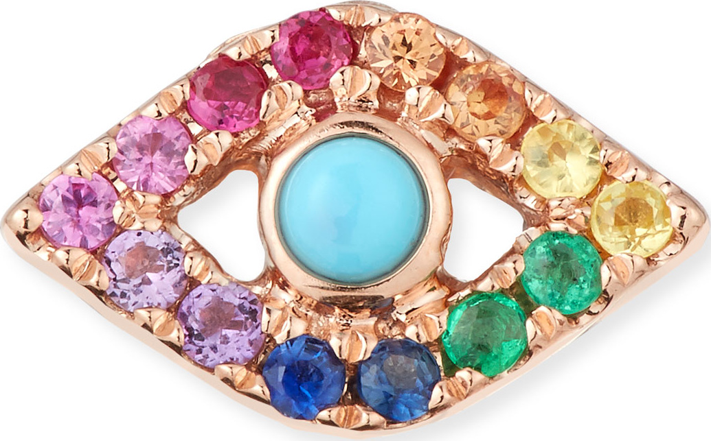 Sydney Evan 14k Large Rainbow Sapphire Evil Eye Single Stud Earring