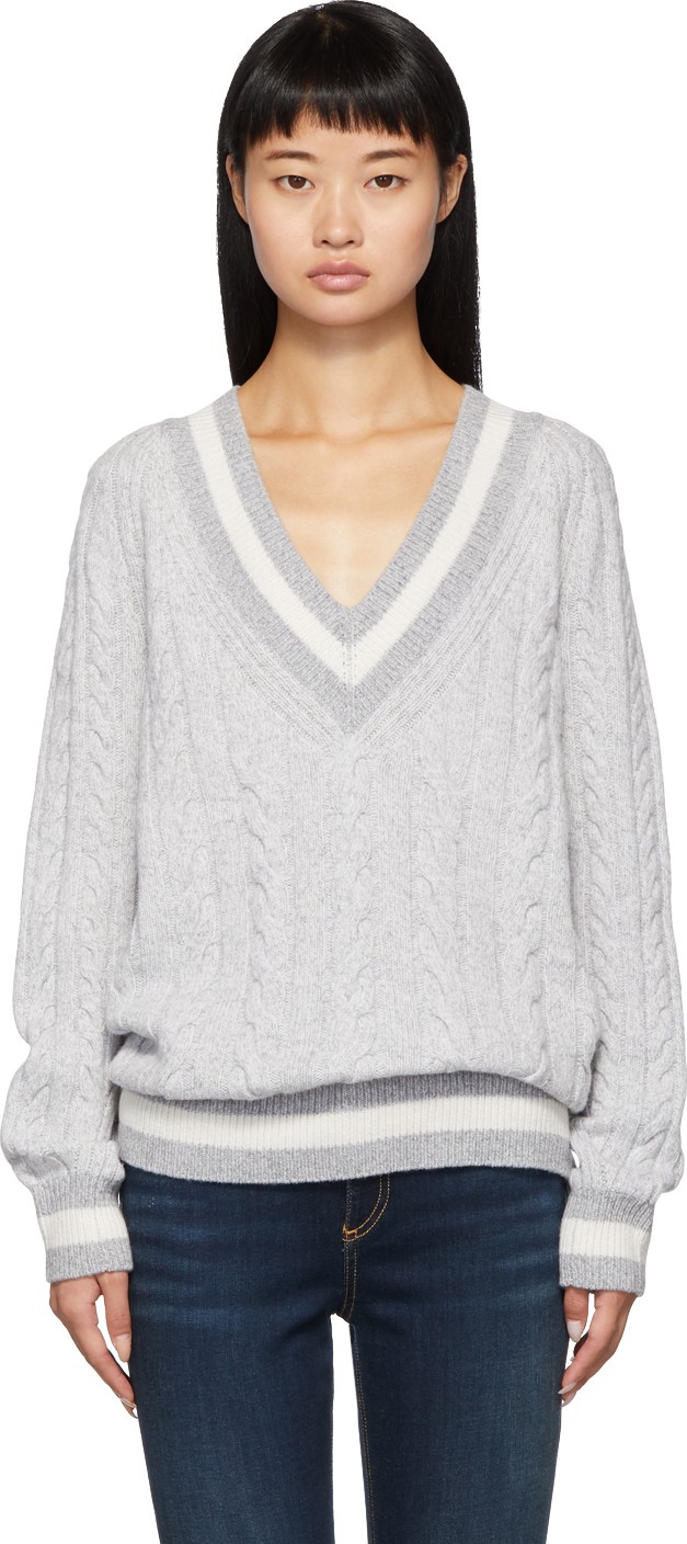 Rag & Bone Grey & Off-White Theon V-Neck Sweater
