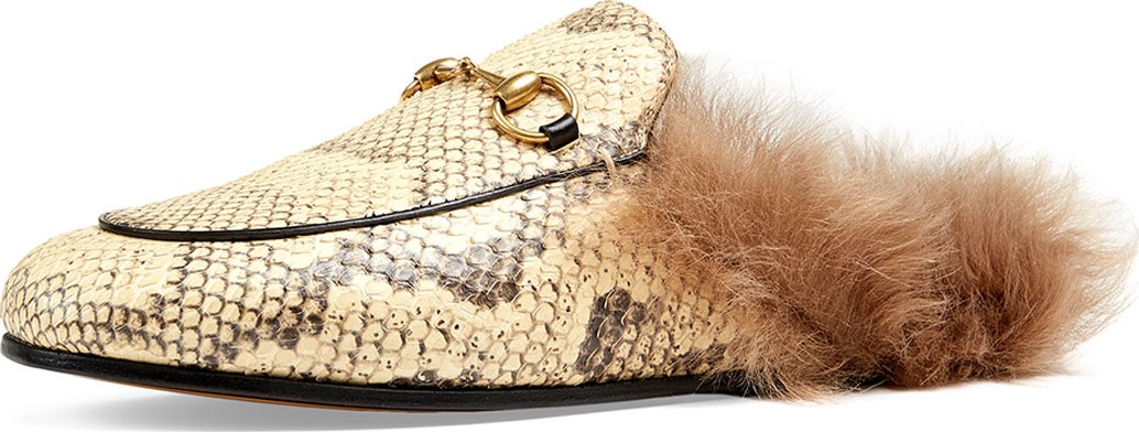 Gucci Princetown Python And Fur Mule