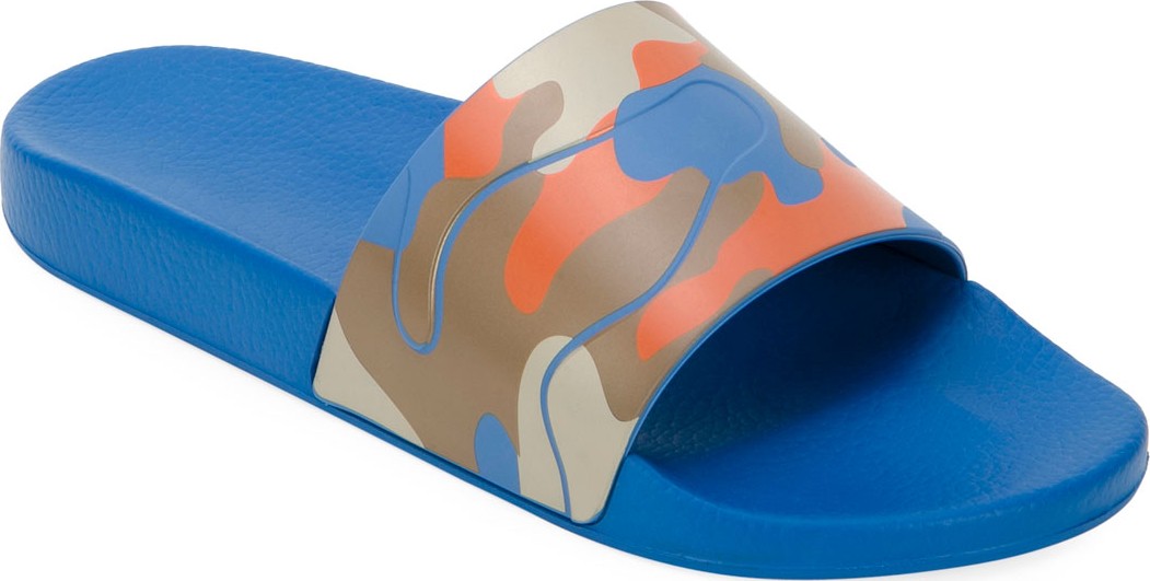 Valentino Men's Camo Slide Sandal, Orange Pattern