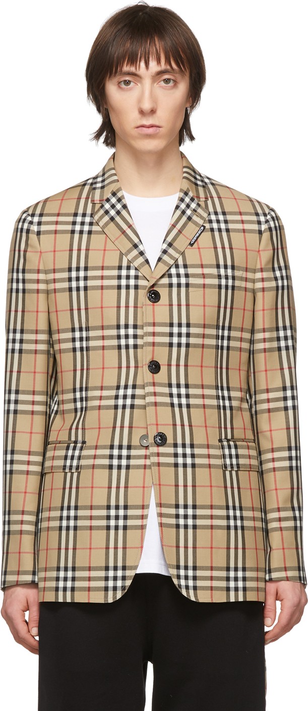 Burberry London England Beige Wool Tailored Blazer