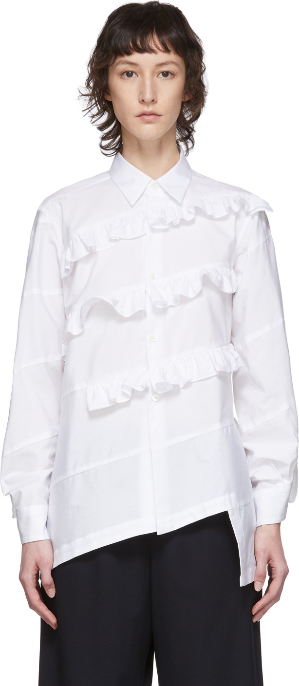 Comme Des Garçons Comme Des Garçons White Broad Diagonal Ruffle Shirt
