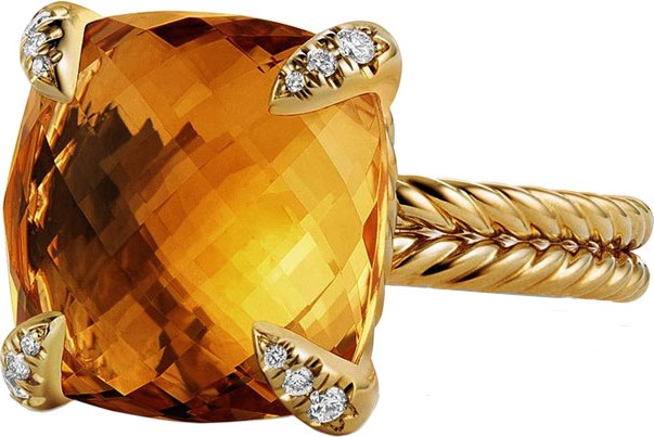 David Yurman Châtelaine 18k Gold Citrine Ring w/ Diamonds, Size 7