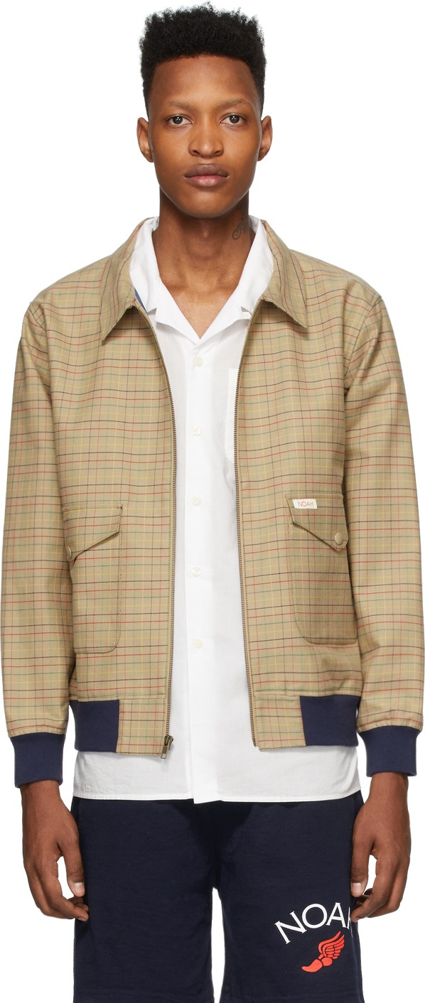 Noah NYC Tan Grid Bomber Jacket