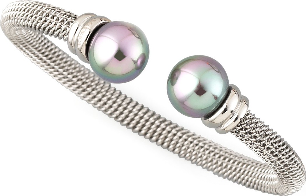 Majorica Gray Pearl-Cap Bangle, Silver