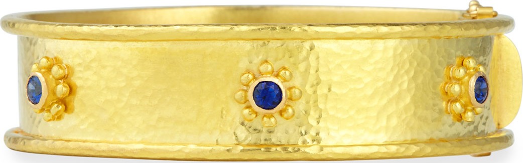 Elizabeth Locke 19k Gold Bangle Bracelet with Blue Sapphires